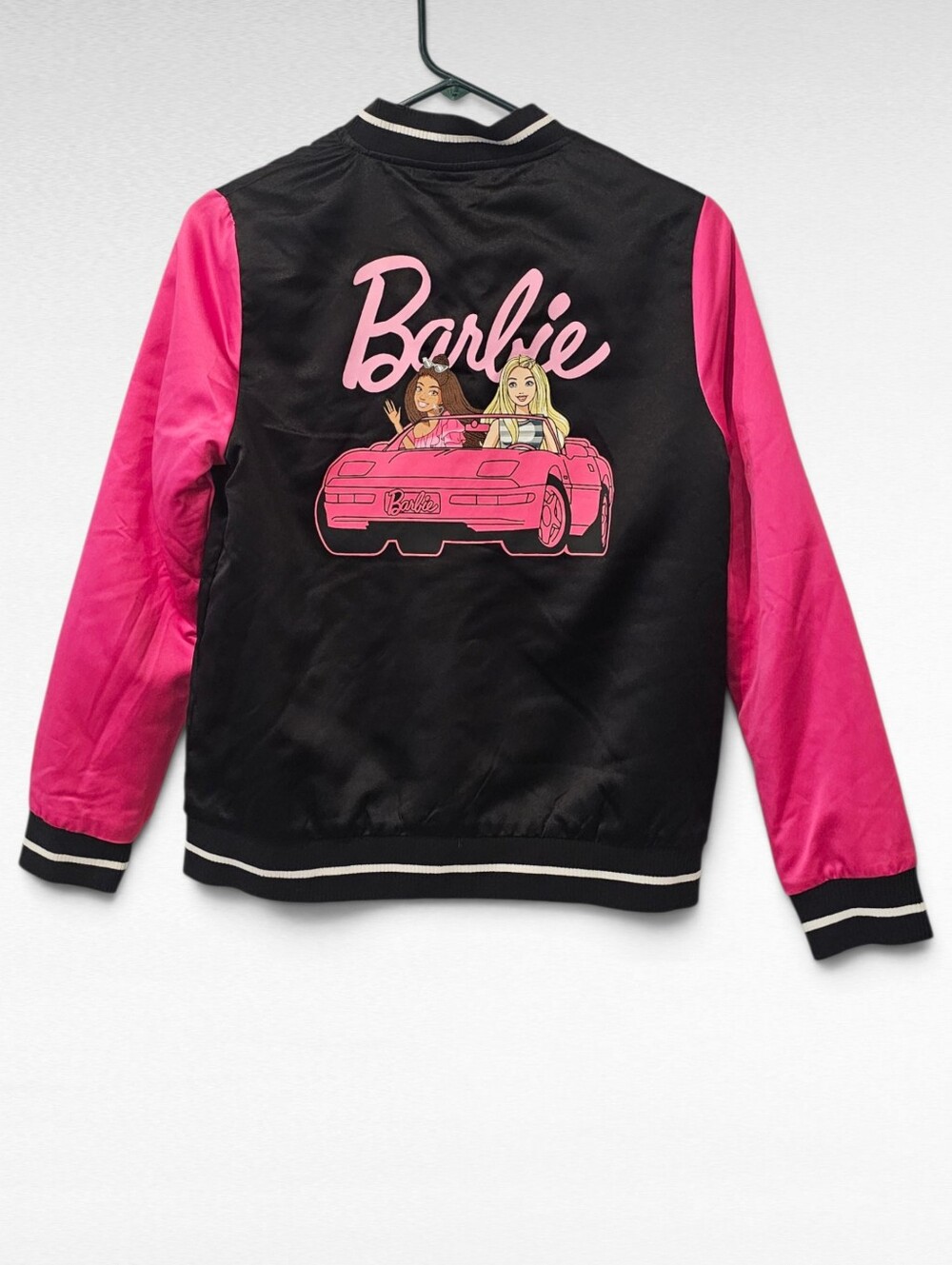 Barbie Limited Edition Pink and Black Satin Varsity Jacket Girls Size XL